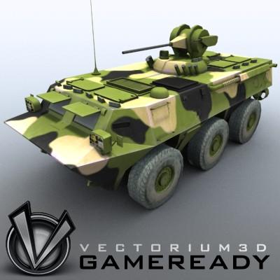 3D Model of Game-ready model of Chinese ZSL92 Wheeled Armoured Vehicle with 2 color schemes. Each scheme include: 3 RGB textures (hull,turret,wheels) and 1 RGBA texture (windows) - 3D Render 0